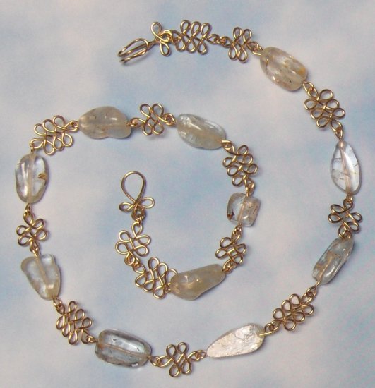 Handcrafted Wire-wrapped Gold and White Topaz Nugget Link Necklace