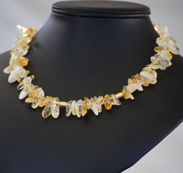 Golden Yellow Citrine Tusk Strand Gold Choker Necklace Handcrafted Wire Wrapped