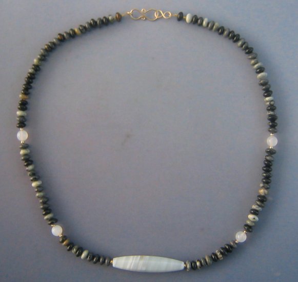 White Carnelian Choker Black Gray Jasper Gold Unisex Necklace