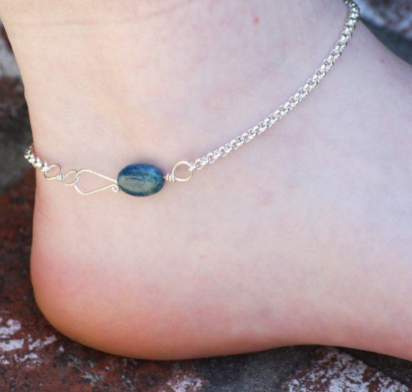 Mens Womens SS Chain Teal Blue Apatite Clasp Anklet