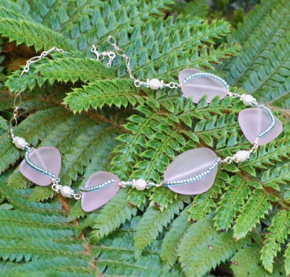 Soft Pink Sea Glass Pearl Choker Link Necklace OOAK