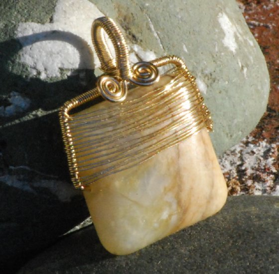 Golden Colorado Amazonite Pendant Gold Wire Wrapped