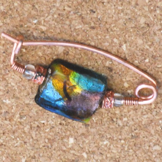 Turquoise Gold Lampwork Handcrafted Copper Shawl Pin Fibula Brooch Made to Order