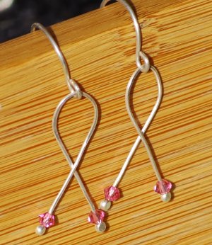 Breast Cancer Awareness Elegant Pink Ribbon Silver Earrings