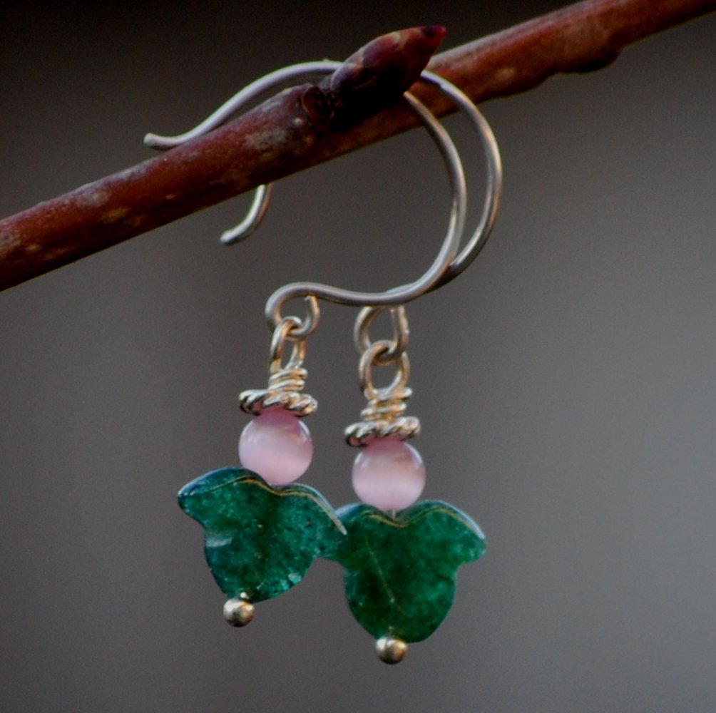 Handcrafted Angel Halo Earrings Pink Catseye Aventurine Sterling Silver