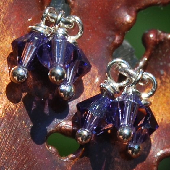 Amethyst Swarovski Crystal Petite Dangle Sterling Silver Post Stud Earrings Handcrafted