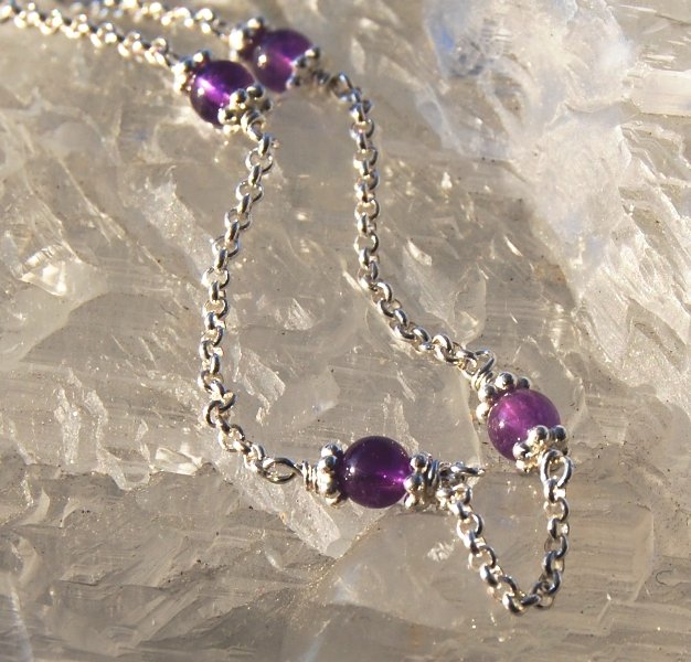 Amethyst in Sterling Silver Chain Bracelet Purple Handcrafted