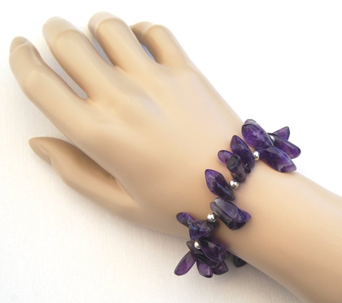 Amethyst Stick Sterling Silver Handcrafted Bracelet Royal Purple Statement