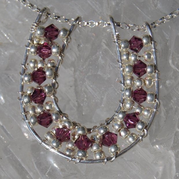 Birthstone Necklace Crystal Horseshoe Sterling Silver Good Luck Graduation Pendant