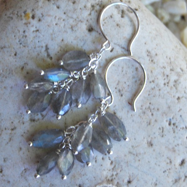 Labradorite Dangle Earrings Handcrafted Blue Flash