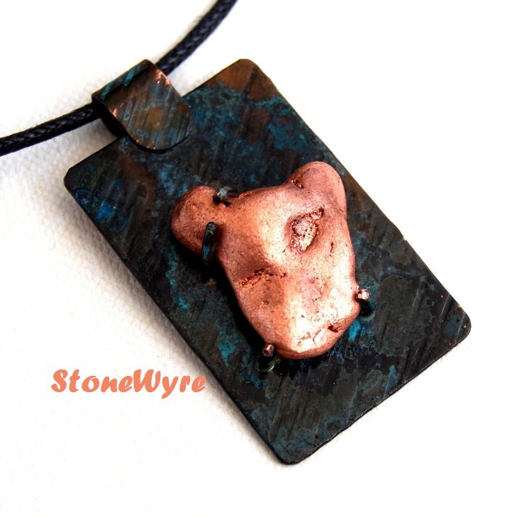 Copper Nugget Pendant Necklace Turquoise Green Color Handcrafted