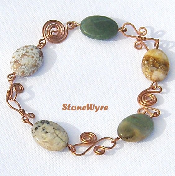 Natural Ocean Jasper Handcrafted Wild Copper Link Bracelet
