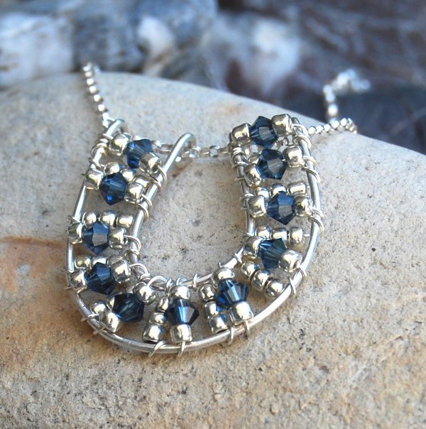 Sparkling Peridot Crystal Horseshoe Sterling Silver Good Luck Graduation Pendant Necklace