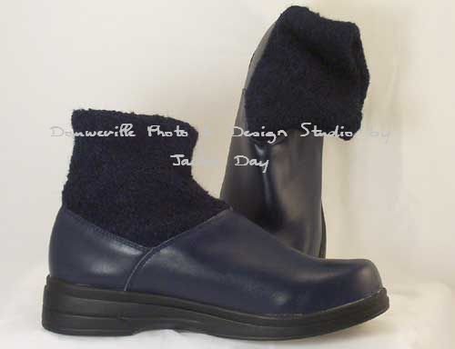 AJ Valenci Perfect Comfort Leather Tonal Knit Ankle Boot NAVY Blue Size 7