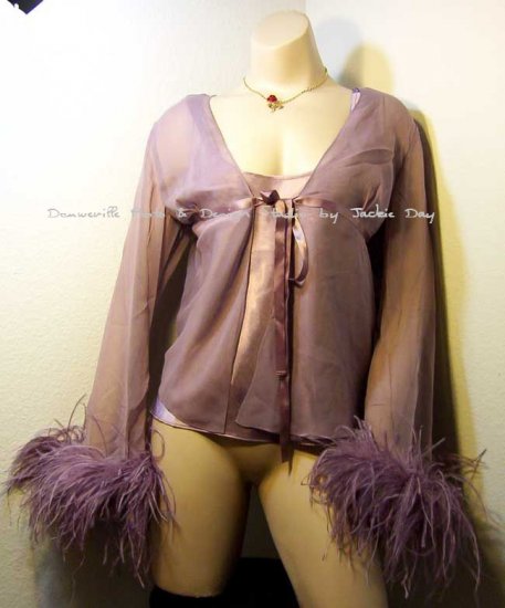 LOVELY by MITCHEL GROSS OSTRICH FEATHER & CHIFFON JACKET with TANK Size 8