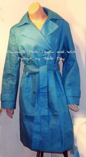Debra Maguire LINEN TRENCH COAT Turqoise Belted 16