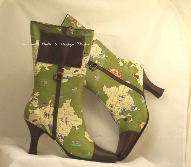 LIFESTYLE Sharif World Traveler Mid-Calf Map Boot GREEN size 7M