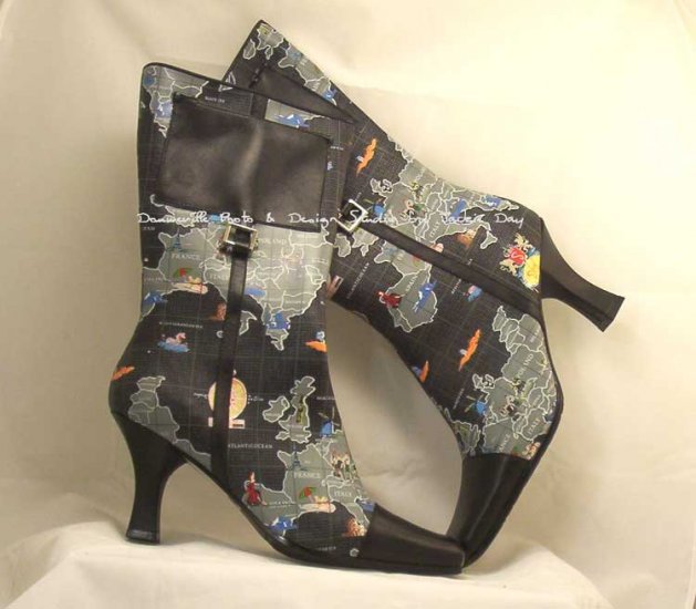 LIFESTYLE Sharif World Traveler Mid-Calf Map Boot BLACK size 7M