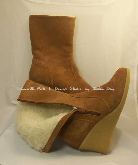 Suzanne Somers Suede Wedge Mid Calf Boot NUTMEG Size 8.5