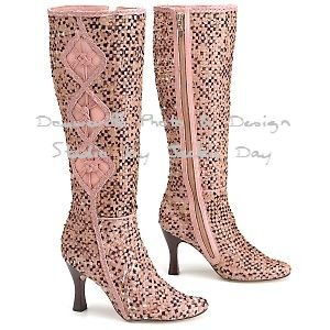 MIKALA TALL Shaft PINK and TAN Braided Woven Faux-Hair Boots 8.5M