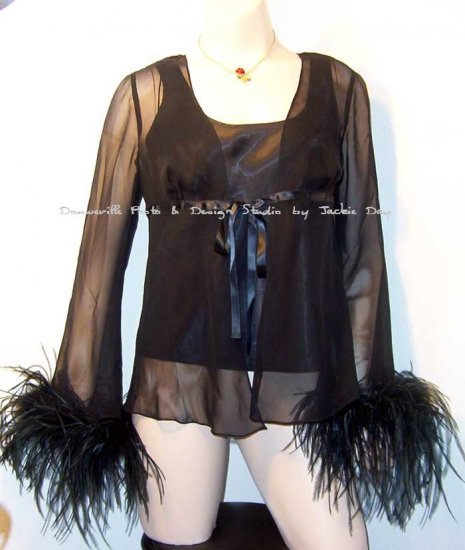 LOVELY by MITCHEL GROSS OSTRICH FEATHER & CHIFFON JACKET with TANK Size 8