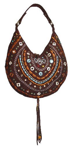 Sexy Brown Chocolate Bohemian Hobo Beaded Suede Purse