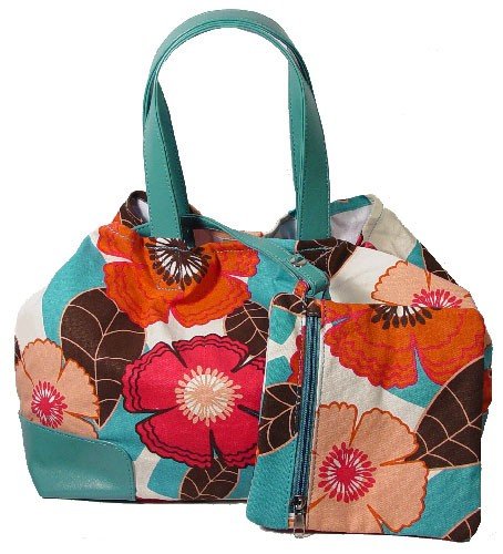 Turquoise and Coral Floral Purse with Matching Mini Bag