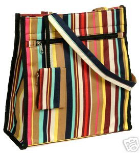 Trendy Multi Colored Stripe Coral Handbag Tote Diaper Bag