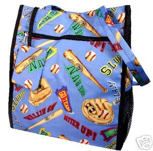 Baseball Mom Purse Diaper Bag Blue BATS, BALLS, GO TEAM