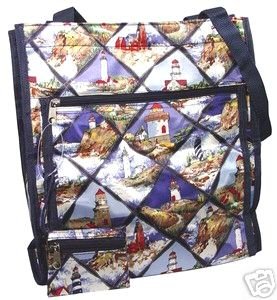 Lighthouse Beach Print Handbag Diaper Bag