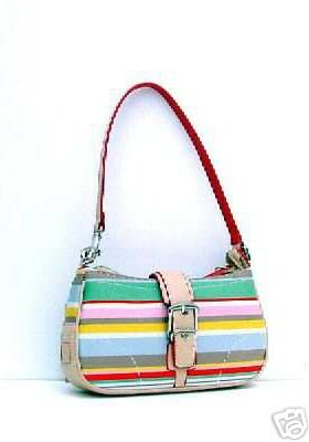 Multi Color Coral & Green Trendy Stripe Handbag Purse 2