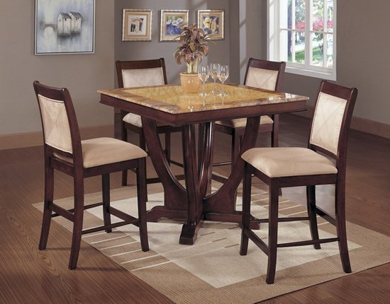 MARBLE CAPPUCCINO COUNTER HEIGHT DINING TABLE SET