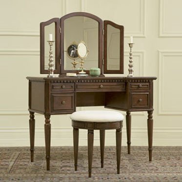 "Warm Cherry" Vanity, Mirror & Stool Bedroom Furniture