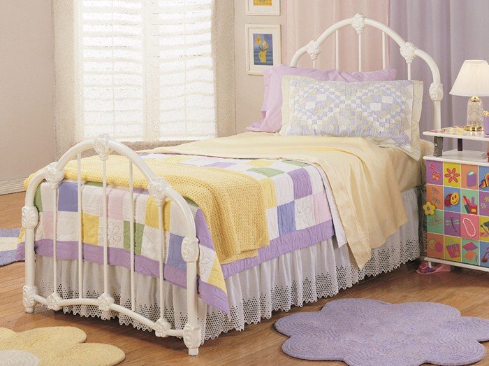 VICTORIA WHITE GLOSS TWIN SIZE BED KIDS FURNITURE BEDS