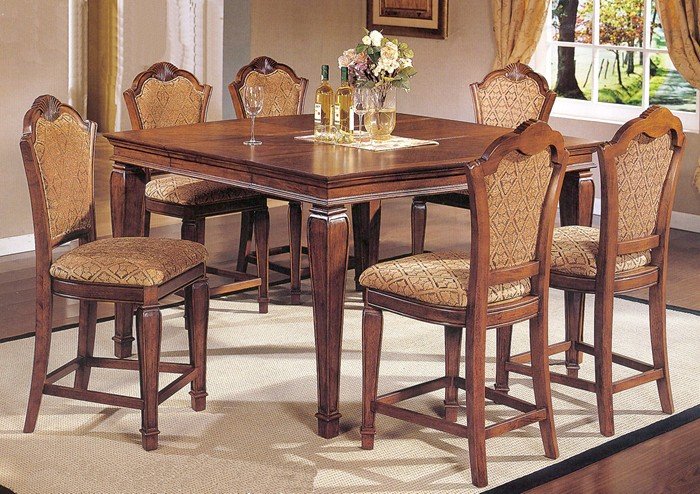 TRANSITIONAL WALNUT COUNTER HEIGHT DINING TABLE SET