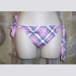 NWT Daffy Pink Plaid Swim Suit Side Tie Bottoms Small