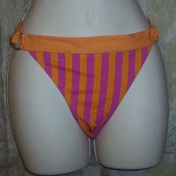 New Orange Dark Pink Vertical Striped Bikini Bottom L