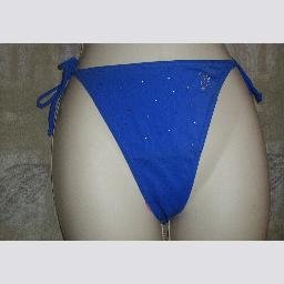 NWT Playboy Blue Side Tie Thong w Beaded Bunny XL