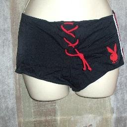 NWT Playboy Black BoyShort w Red Tie Front XL