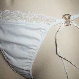 NWT Playboy White Lace String Tie Thong Bunny Pendant L