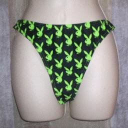 NWT Playboy Black w Green Bunnies Bikini Thong XL