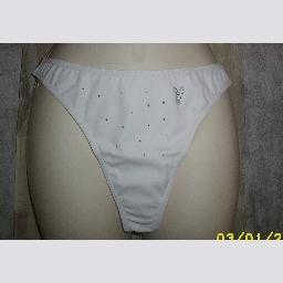NWT Playboy White Bikini Thong w Beaded Bunny XL