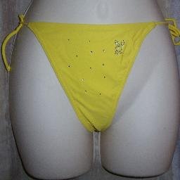 NWT Playboy Yellow Side Tie Thong w Beaded Bunny M