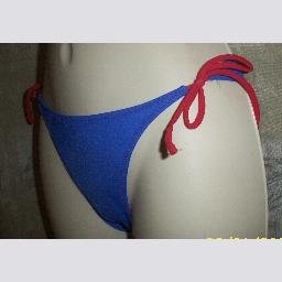 NWT Playboy Blue w Red Tie Sides Rio Bikini Bottoms XS
