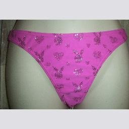 NWT Playboy Pink Bikini Thong w Beaded Bunnies M