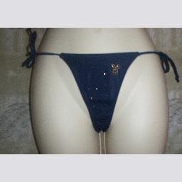 NWT Playboy Navy Side Tie Thong w Beaded Bunny XS