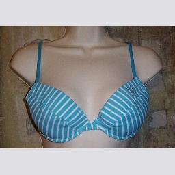 NWT Playboy Aqua White Strpied Underwire Bikini Top L