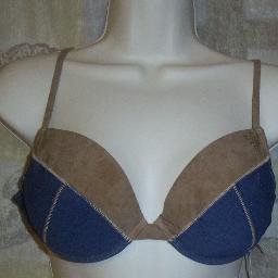 NWT Playboy Denim Brown Beaded Swim Bikini Top Large