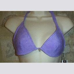 NWT Playboy Purple Beaded Padded Halter Bikini Top L