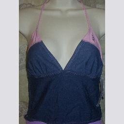 NWT Playboy Denim Pink Padded Beaded Tankini Top M